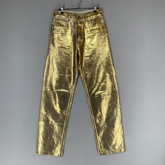 Zara Denim - Zara Women Gold Jeans Size 4 Metallic Straight Leg Pant 32"